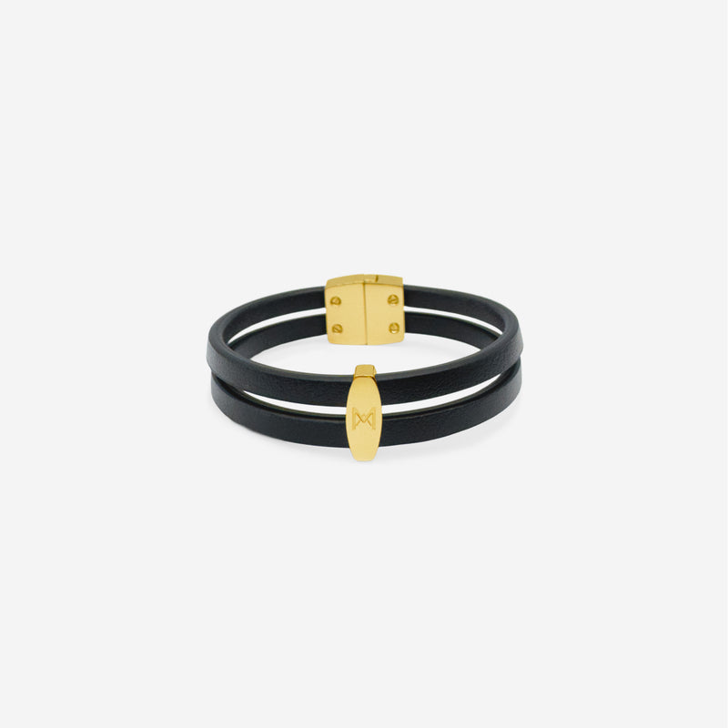 Bracelet MAES Paris B242 en mycelium kaki - vue de face [color:noir,black][finish:doré,gold]