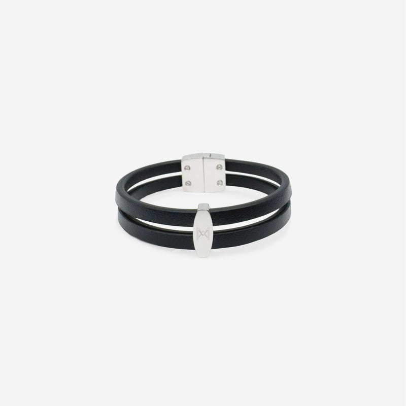 Bracelet MAES Paris B242 en mycelium kaki - vue de face [color:noir,black][finish:argenté,silver]