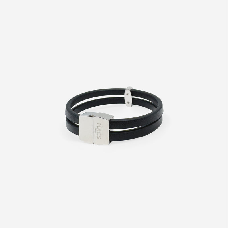 Bracelet MAES Paris B242 en mycelium kaki - vue de dos [color:noir,black][finish:argenté,silver]