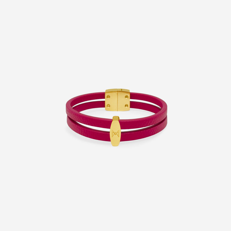 Bracelet MAES Paris B242 en mycelium kaki - vue de face [color:rose rubis,pink ruby][finish:doré,gold]