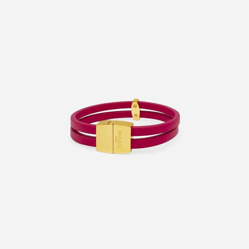 Bracelet MAES Paris B242 en mycelium kaki - vue de dos [color:rose rubis,pink ruby][finish:doré,gold]