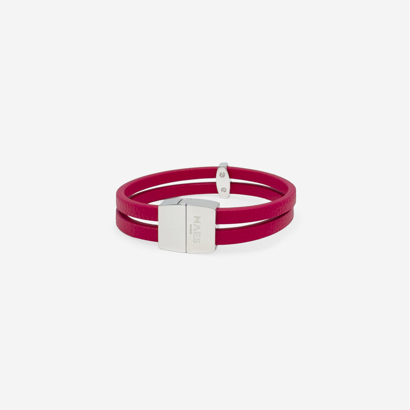 Bracelet MAES Paris B242 en mycelium kaki - vue de dos [color:rose rubis,pink ruby][finish:argenté,silver]