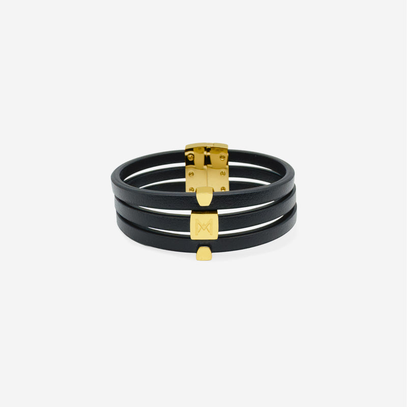 Bracelet MAES Paris B243 en mycelium kaki - vue de face [color:noir,black][finish:doré,gold]