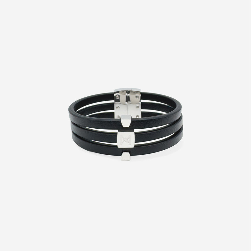 Bracelet MAES Paris B243 en mycelium kaki - vue de face [color:noir,black][finish:argenté,silver]