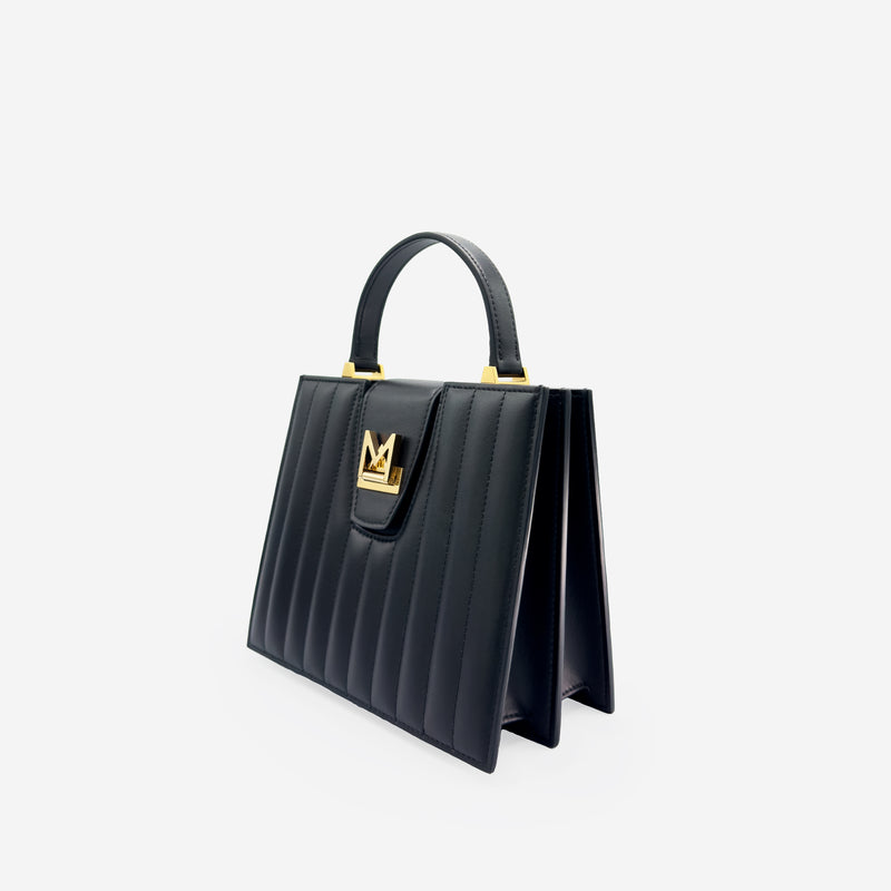 Sac M24/20 par MAES Paris - vue de profil [color:noir,black][finish:doré,gold]