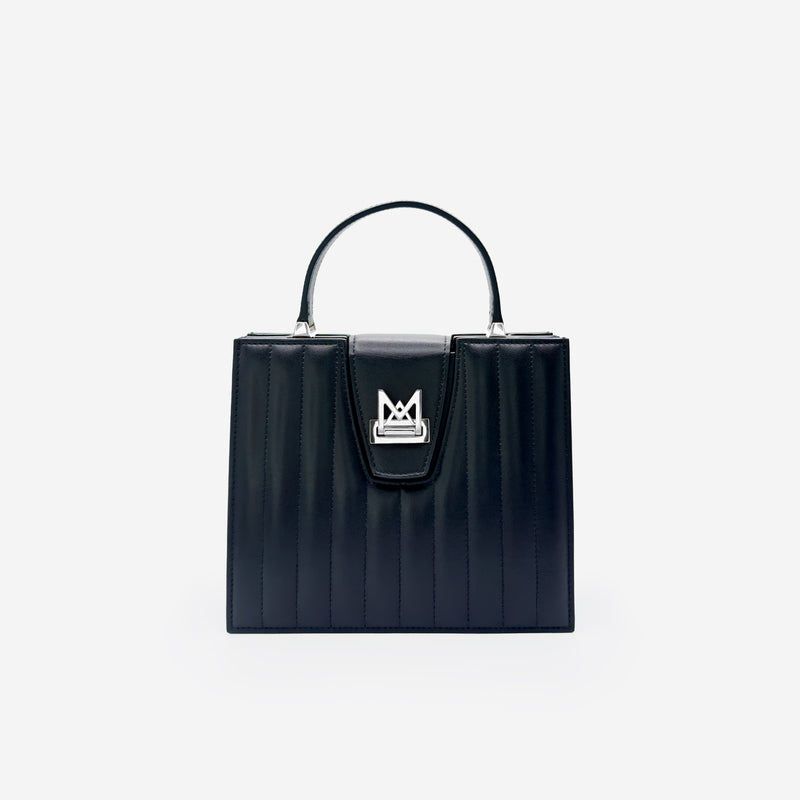 Sac M24/20 par MAES Paris - vue de face [color:noir,black][finish:argenté,silver]