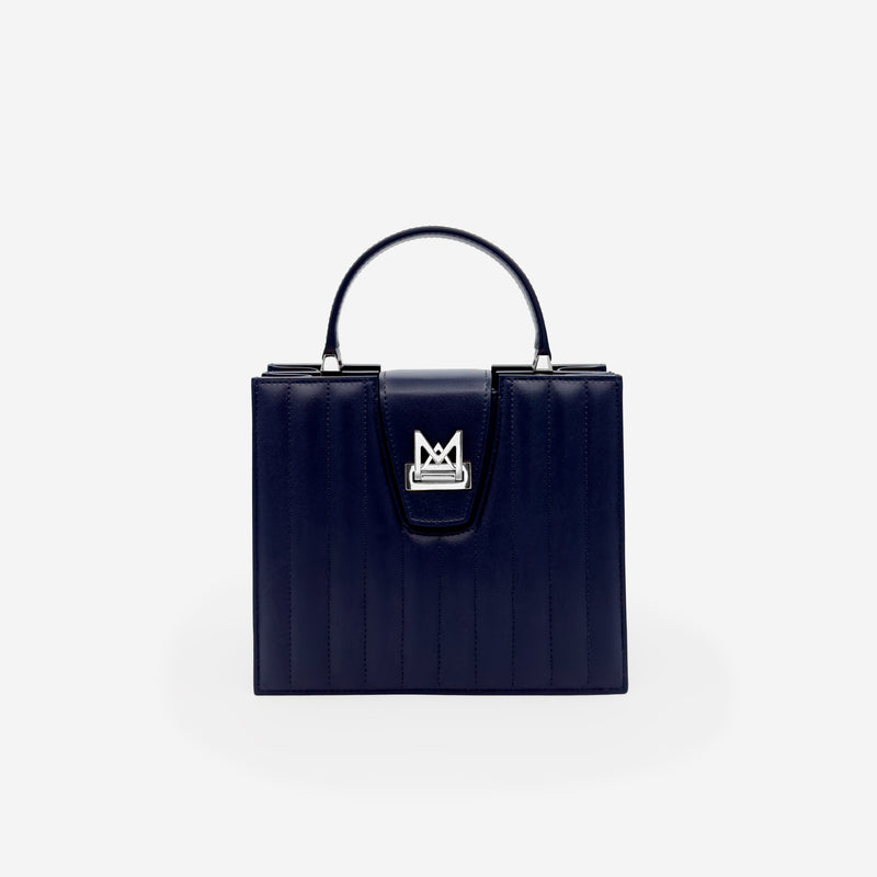 Sac M24/20 par MAES Paris - vue de face [color:bleu nuit,night blue][finish:argenté,silver]