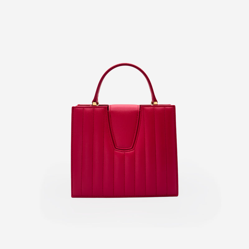 Sac M24/20 par MAES Paris - vue de dos [color:rose rubis,pink ruby][finish:doré,gold]