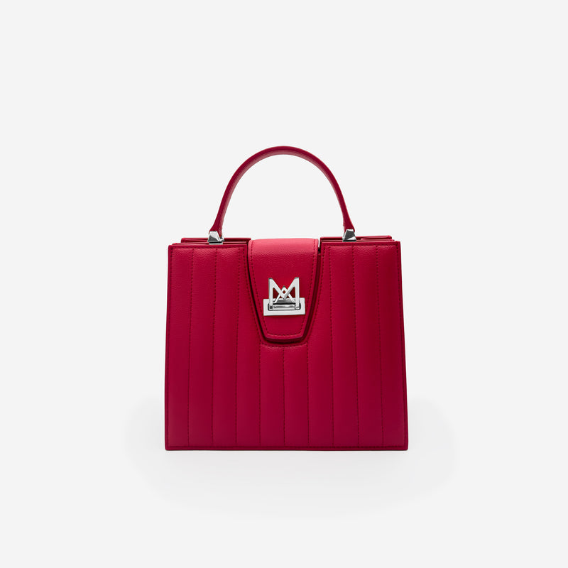Sac M24/20 par MAES Paris - vue de face [color:rose rubis,pink ruby][finish:argenté,silver]