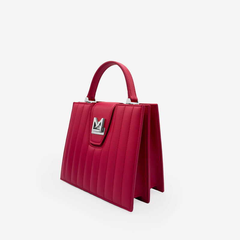 Sac M24/20 par MAES Paris - vue de profil [color:rose rubis,pink ruby][finish:argenté,silver]