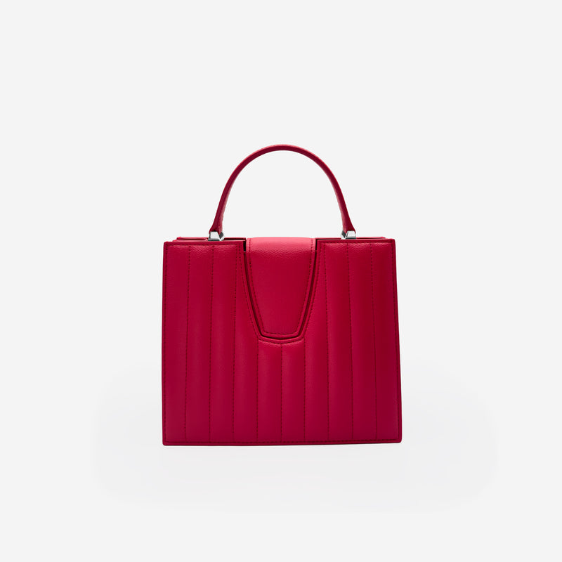Sac M24/20 par MAES Paris - vue de dos [color:rose rubis,pink ruby][finish:argenté,silver]