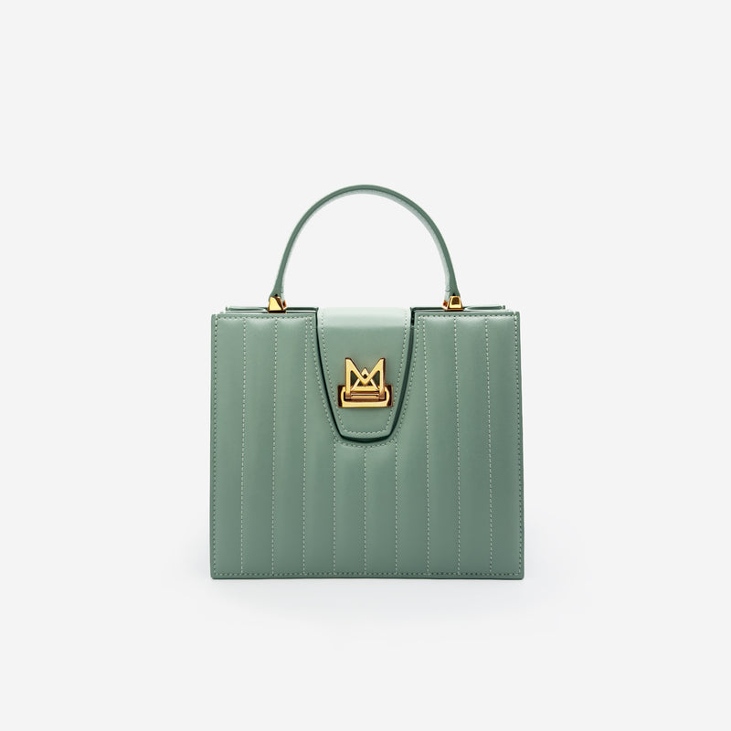 Sac M24/20 par MAES Paris - vue de face [color:vert sauge, sage green][finish:doré,gold]