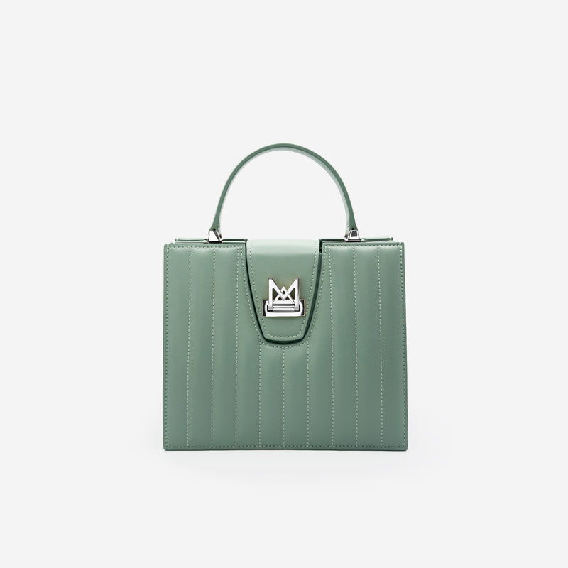 Sac M24/20 par MAES Paris - vue de face [color:vert sauge, sage green][finish:argenté,silver]
