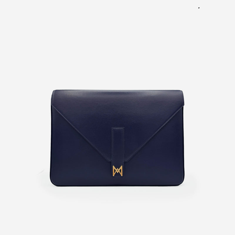 Pochette PC M24 MAES Paris en matière végane - vue de face [color:bleu nuit,night blue]