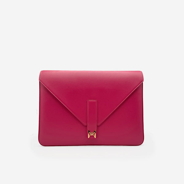 Pochette PC M24 MAES Paris en matière végane - vue de face [color:rose rubis,pink ruby]