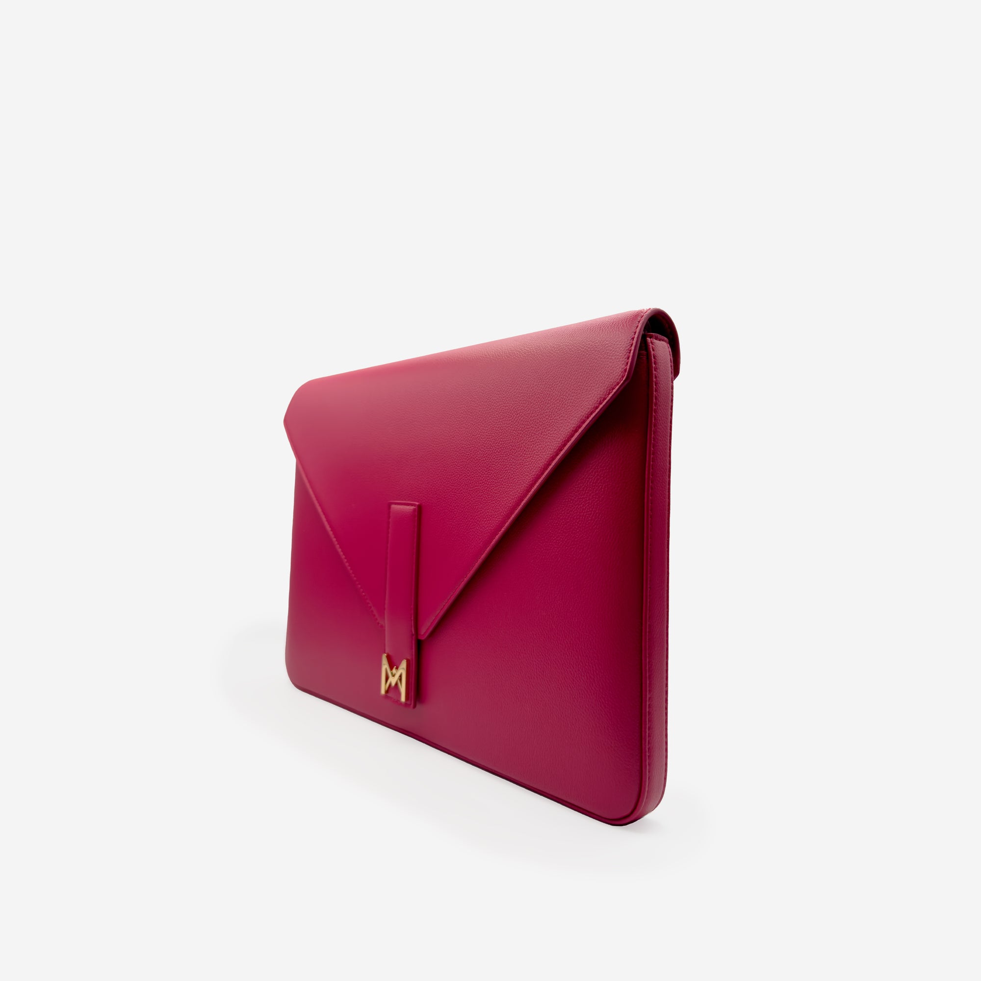 Pochette PC M24 MAES Paris en matière végane - vue de profil [color:rose rubis,pink ruby]