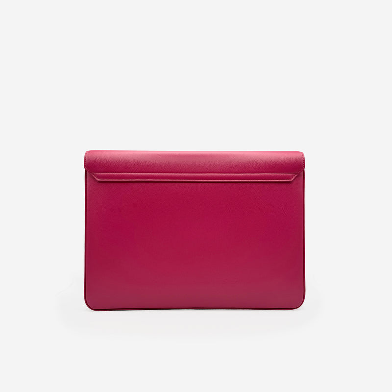 Pochette PC M24 MAES Paris en matière végane - vue de dos [color:rose rubis,pink ruby]
