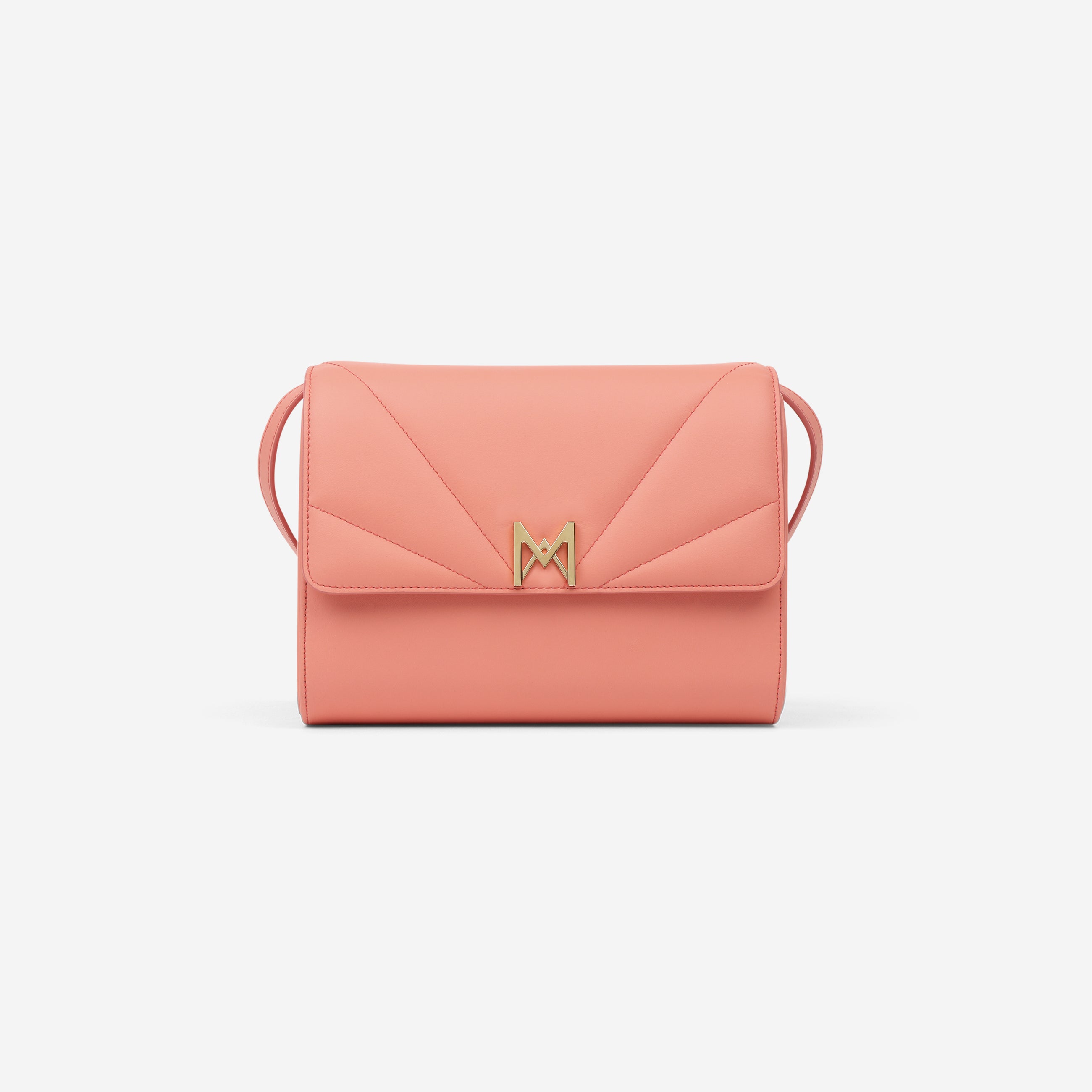 sac à main M1_01 en cuir de veau upcyclé couleur corail - vue de face