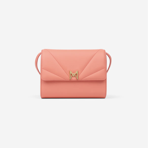 sac à main M1_01 en cuir de veau upcyclé couleur corail - vue de face