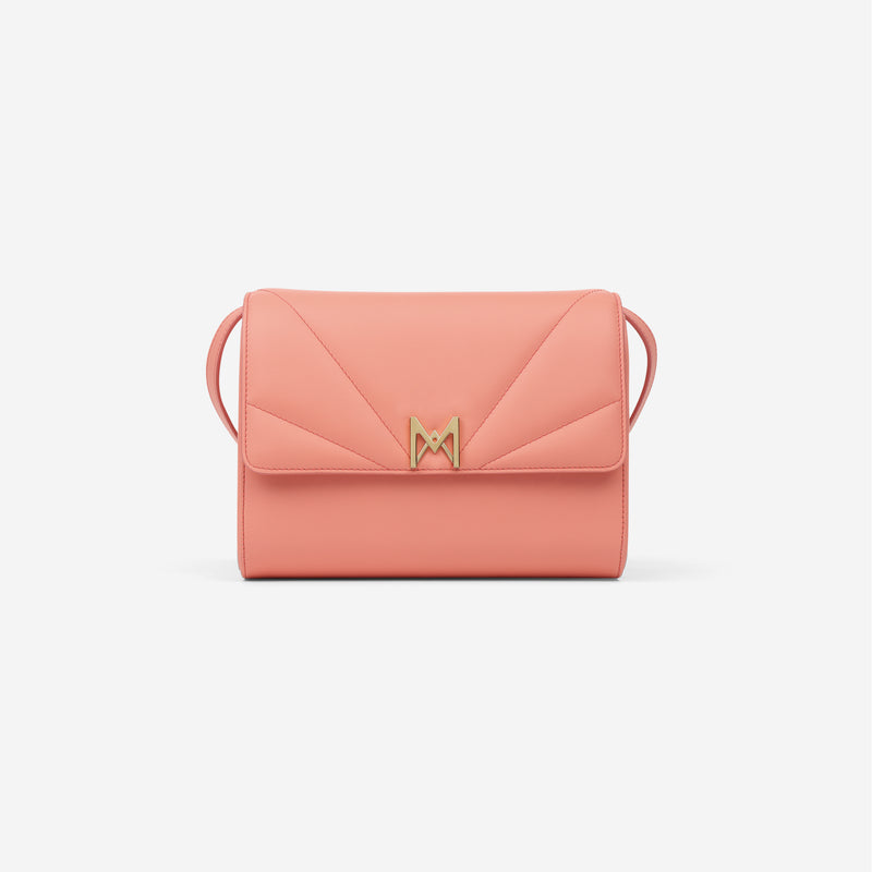 sac à main M1_01 en cuir de veau upcyclé couleur corail - vue de face