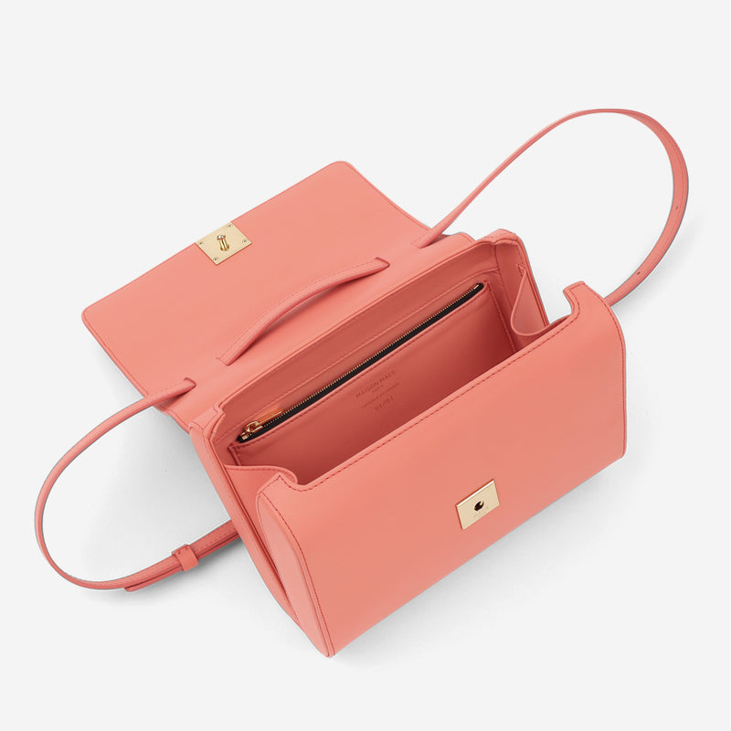sac à main M1_01 en cuir de veau upcyclé couleur corail - vue ouvert