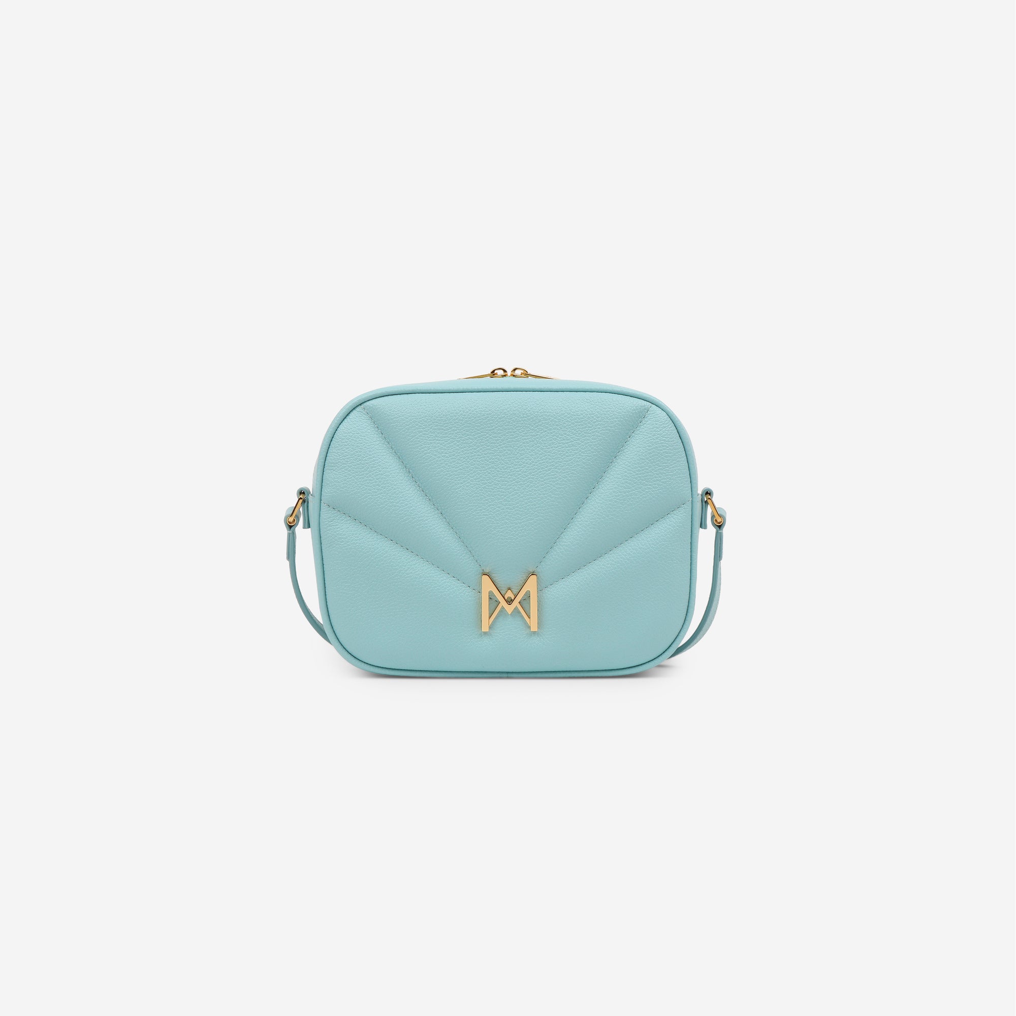 Sac à main M1_03 en cuir de vachette upcyclé couleur céladon vu de face [color:celadon,céladon]
