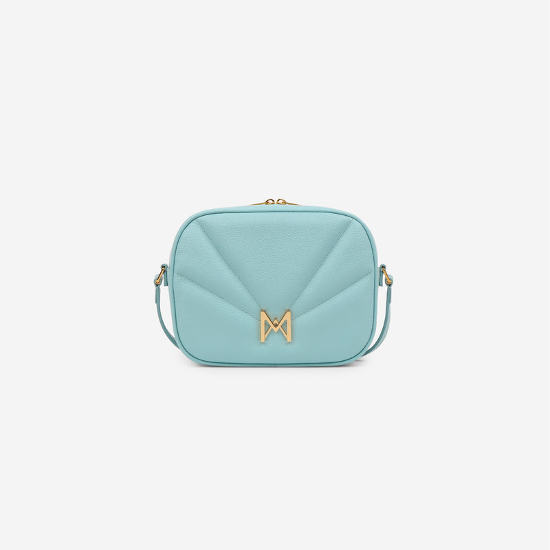Sac à main M1_03 en cuir de vachette upcyclé couleur céladon vu de face [color:celadon,céladon]