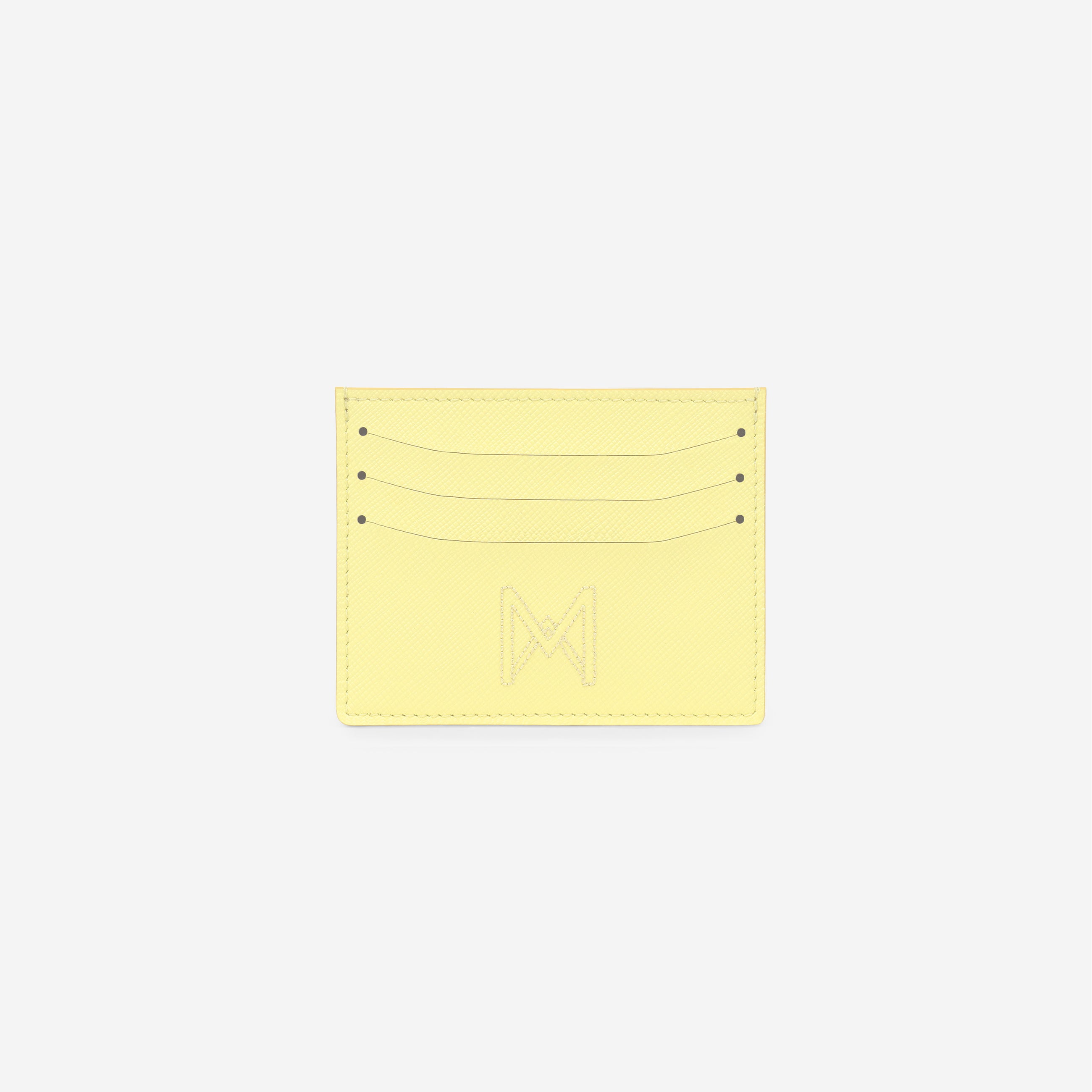 MAES Paris - Porte-cartes M24 en matière végane issue de mycélium - vue de face [color:jaune saffiano,saffiano yellow]