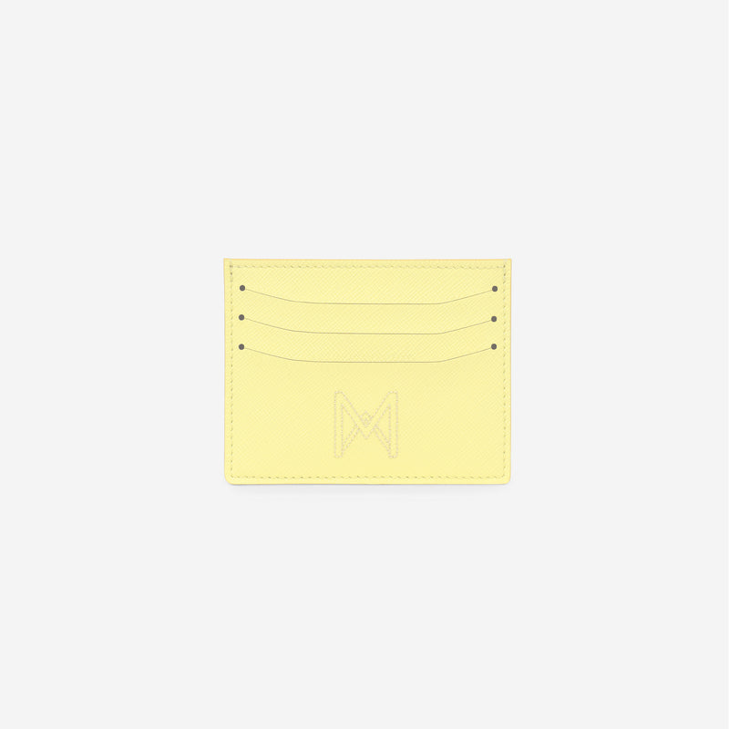 MAES Paris - Porte-cartes M24 en matière végane issue de mycélium - vue de face [color:jaune saffiano,saffiano yellow]