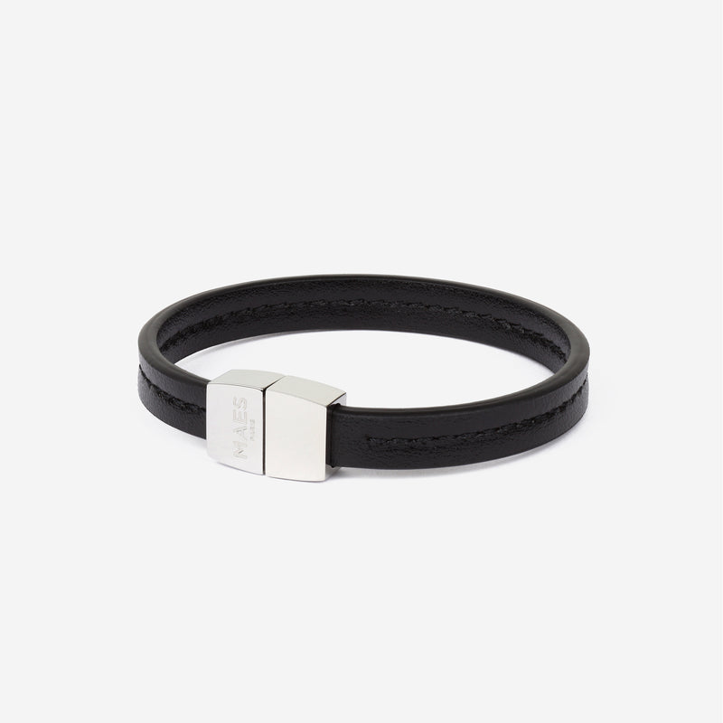 Bracelet MAES Paris B240 en mycelium noir et fermoirargenté [color:noir,black][finish:argenté,silver]