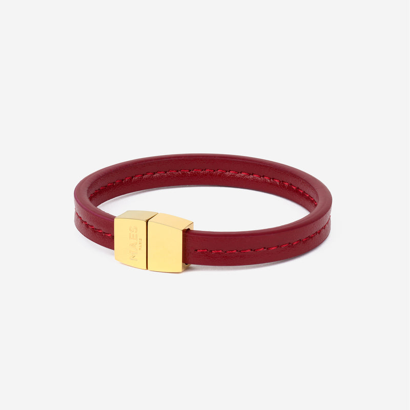 Bracelet MAES Paris B240 en mycelium rouge carmin et fermoir doré [color:rouge carmin,carmine red][finish:doré,gold]