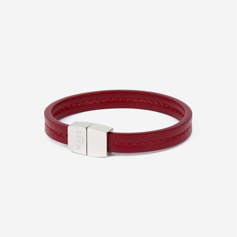 Bracelet MAES Paris B240 en mycelium rouge carmin et fermoir argenté [color:rouge carmin,carmine red][finish:argenté,silver]