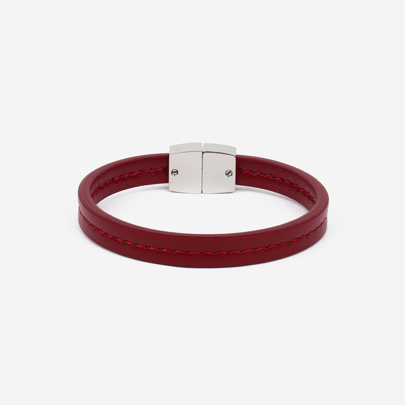 Bracelet MAES Paris B240 en mycelium rouge carmin et fermoir argenté [color:rouge carmin,carmine red][finish:argenté,silver]