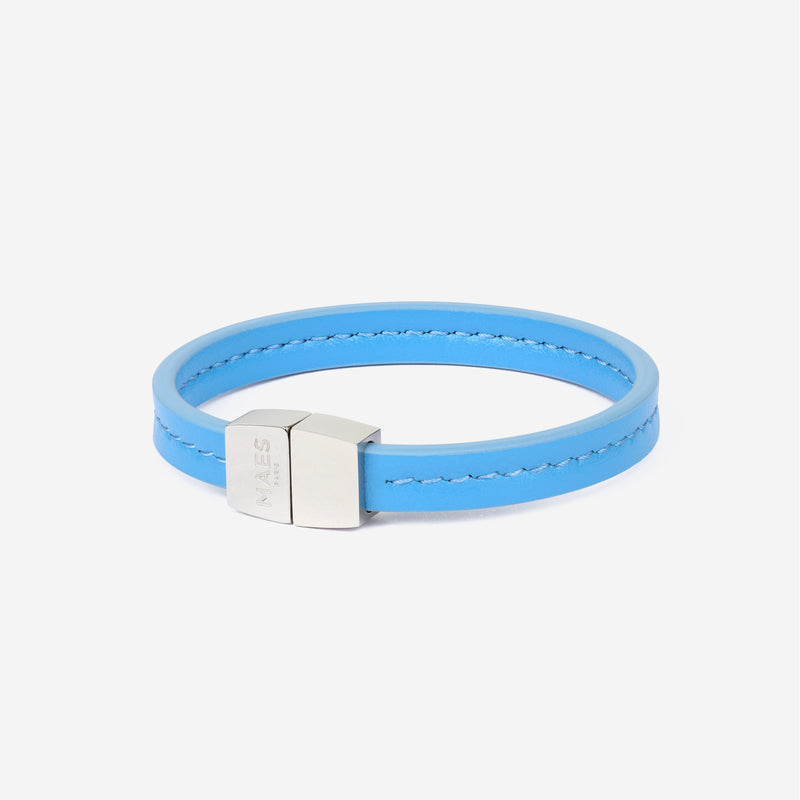 Bracelet MAES Paris B240 en mycelium bleu denim et fermoir argenté [color:bleu denim,denim blue][finish:argenté,silver]