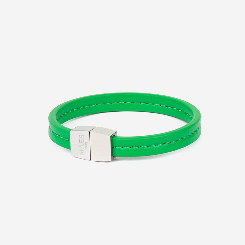 Bracelet MAES Paris B240 en mycelium vert jade et fermoir argenté [color:vert jade,jade green][finish:argenté,silver]