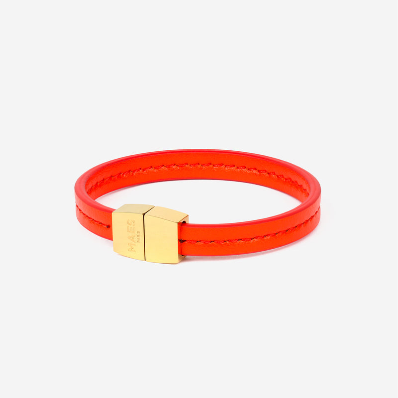 Bracelet MAES Paris B240 en mycelium vermillon et fermoir doré [color:vermillon,vermilion][finish:doré,gold]