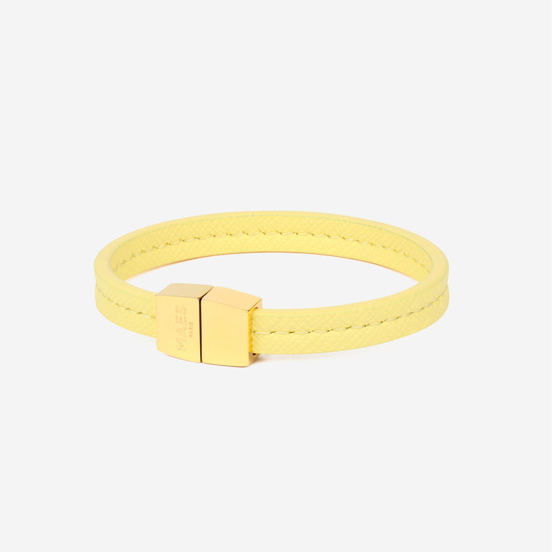 Bracelet MAES Paris B240 en mycelium jaune saffiano et fermoir doré [color:jaune saffiano,saffiano yellow][finish:doré,gold]