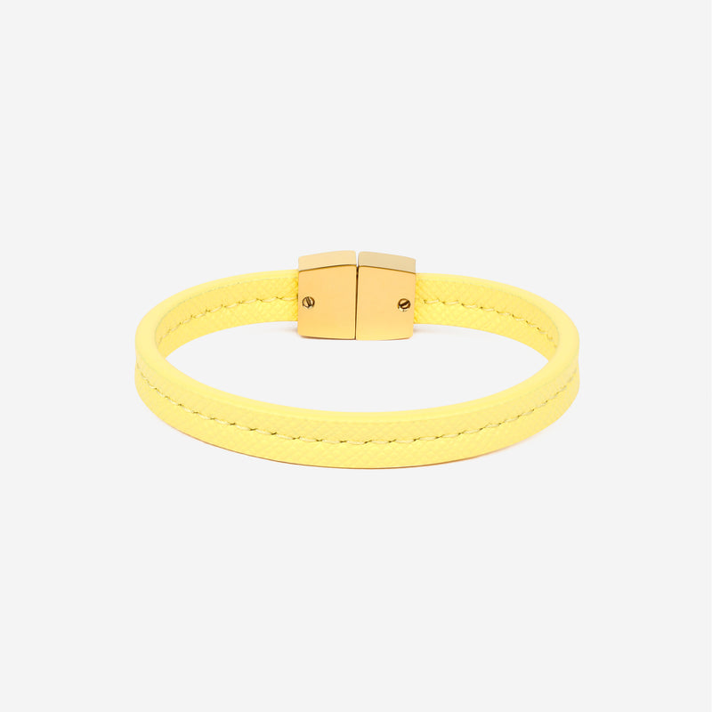 Bracelet MAES Paris B240 en mycelium jaune saffiano et fermoir doré [color:jaune saffiano,saffiano yellow][finish:doré,gold]