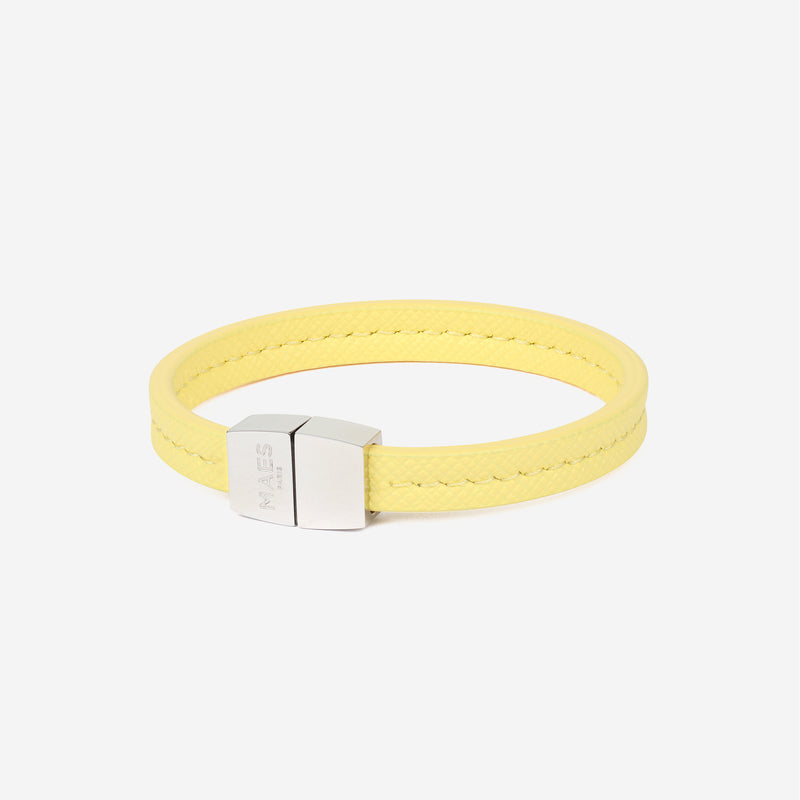 Bracelet MAES Paris B240 en mycelium jaune saffiano et fermoir argenté [color:jaune saffiano,saffiano yellow][finish:argenté,silver]