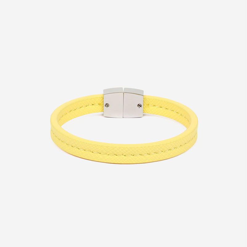 Bracelet MAES Paris B240 en mycelium jaune saffiano et fermoir argenté [color:jaune saffiano,saffiano yellow][finish:argenté,silver]