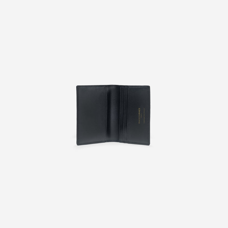 Porte-cartes M1_05 noir vu en détail ouvert - MAES Paris, Haute Maroquinerie innovante & responsable [color:noir,black]