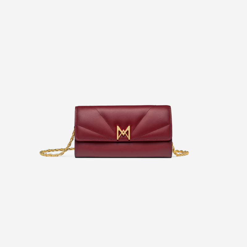 MAES Paris, pochette chaine M1/02 en M_MAT_mycelium Rouge Carmin - vue de face [color:rouge carmin,carmine red]