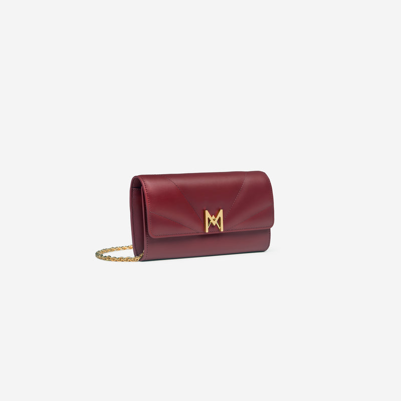 MAES Paris, pochette chaine M1/02 en M_MAT_mycelium Rouge Carmin - vue de profil [color:rouge carmin,carmine red]
