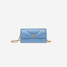 MAES Paris, pochette chaine M1/02 en M_MAT_mycelium Bleu Denim - vue de face [color:bleu denim,denim blue]