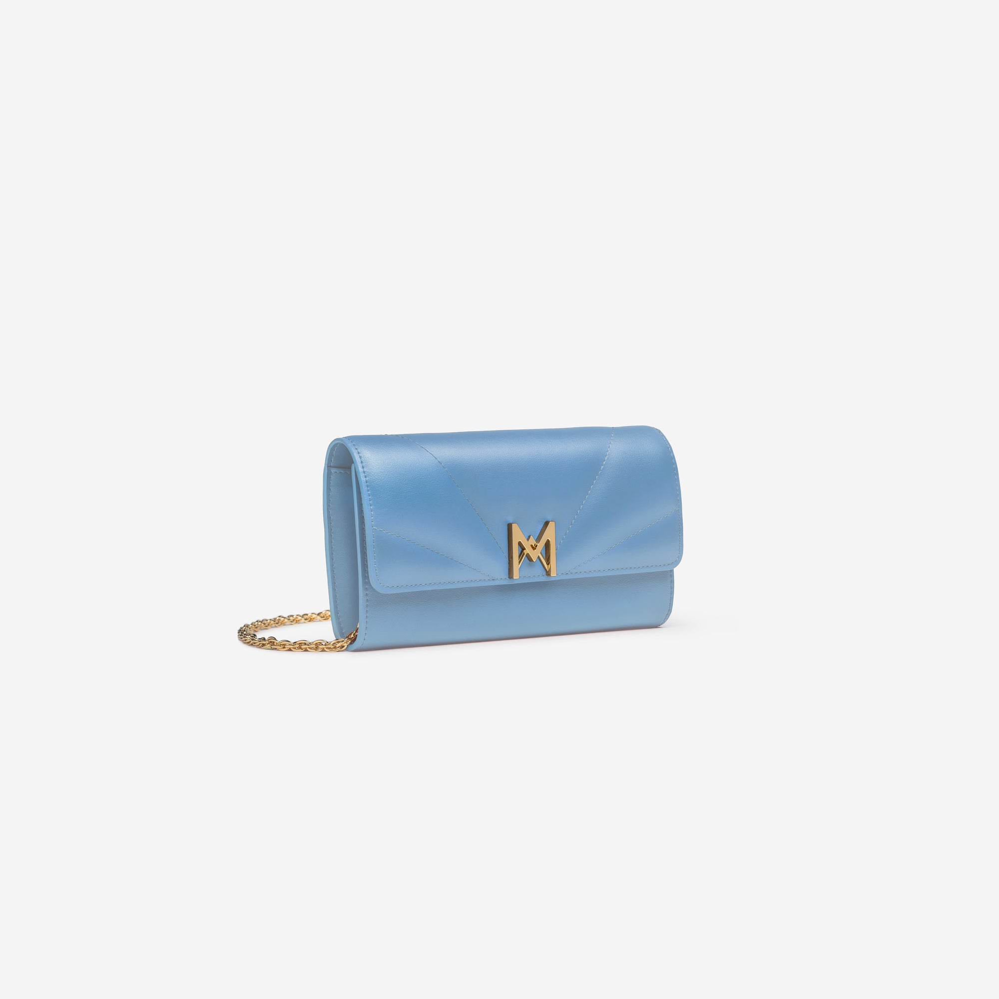 MAES Paris, pochette chaine M1/02 en M_MAT_mycelium Bleu Denim - vue de profil [color:bleu denim,denim blue]