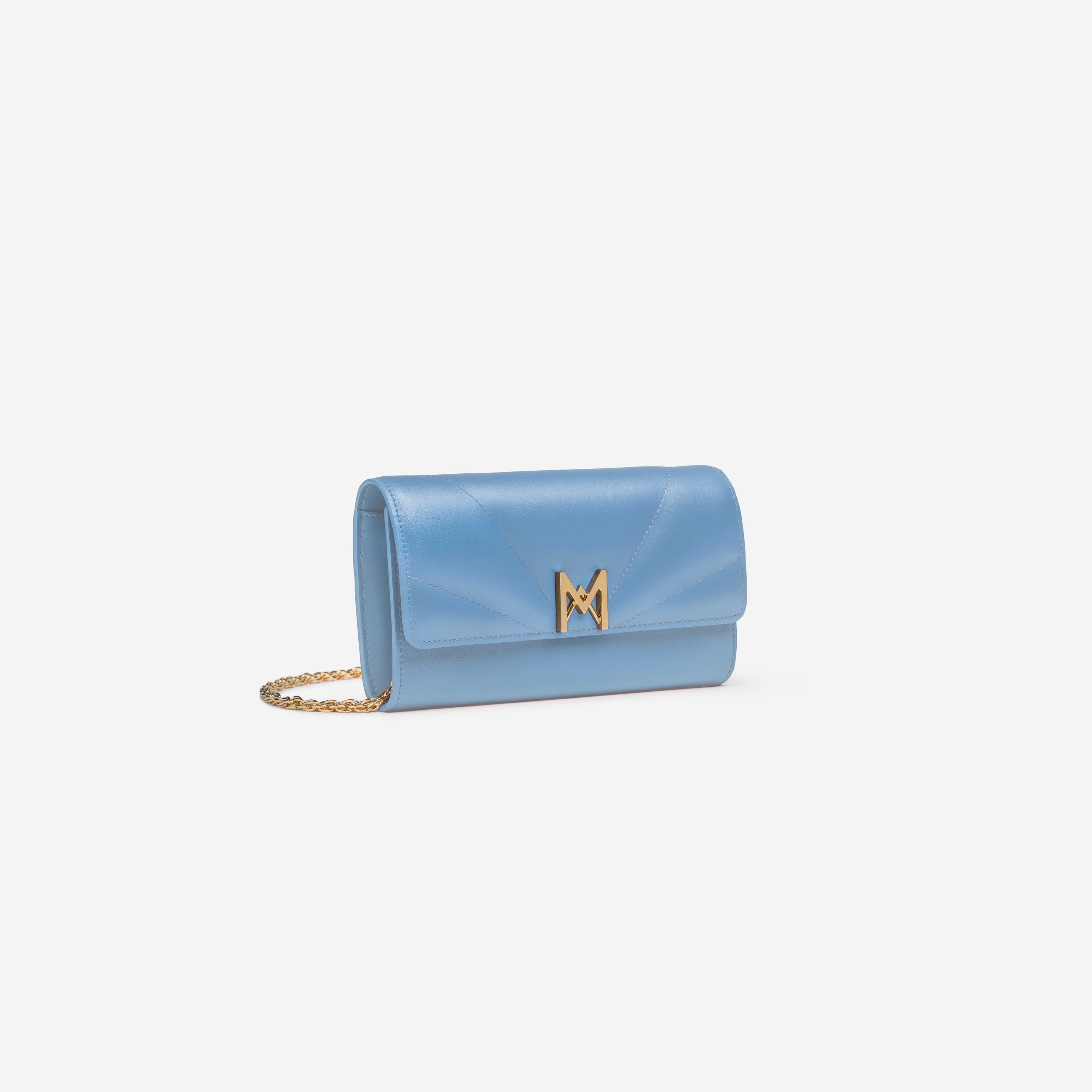 MAES Paris, pochette chaine M1/02 en M_MAT_mycelium Bleu Denim - vue de profil [color:bleu denim,denim blue]