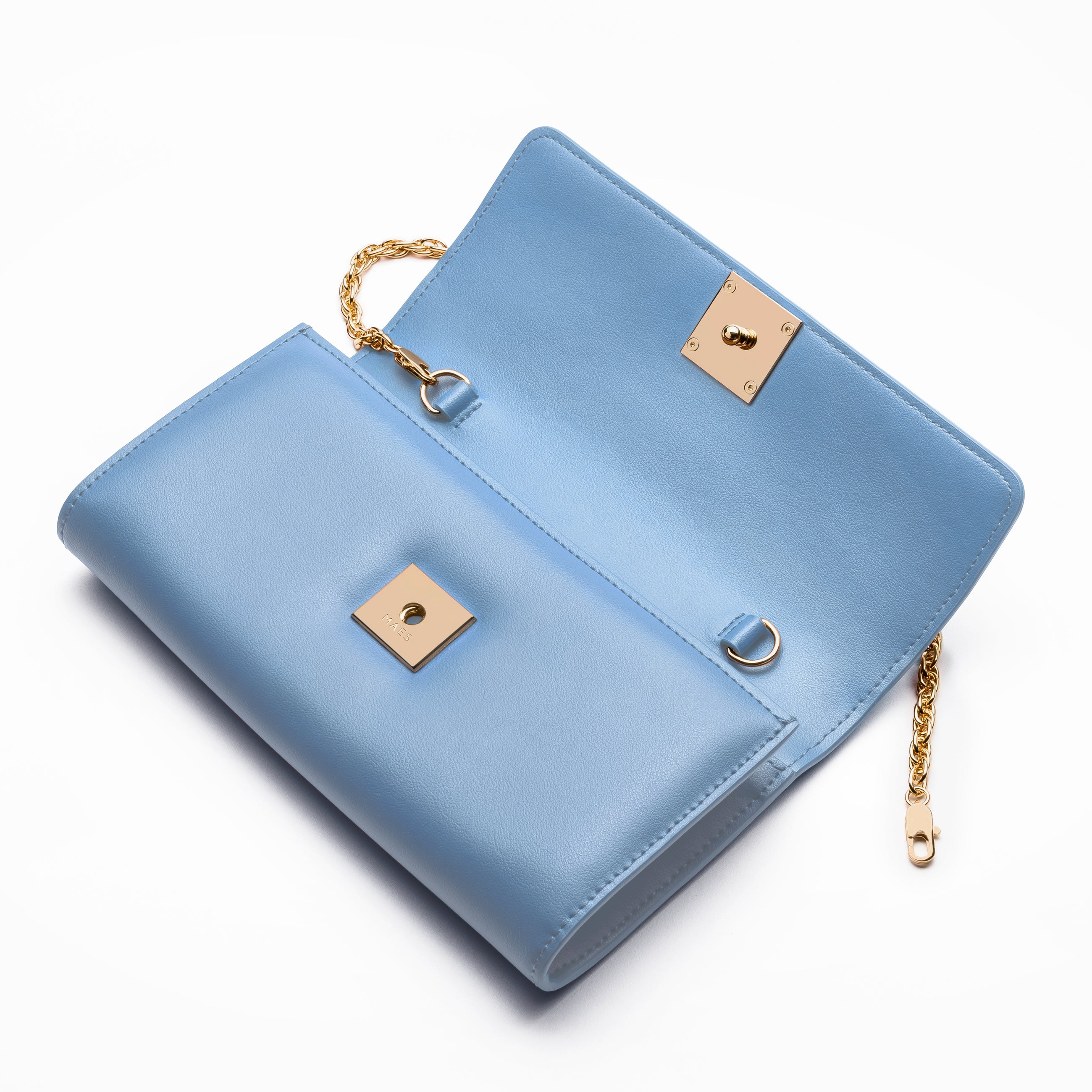 MAES Paris, pochette chaine M1/02 en M_MAT_mycelium Bleu Denim - détail [color:bleu denim,denim blue]