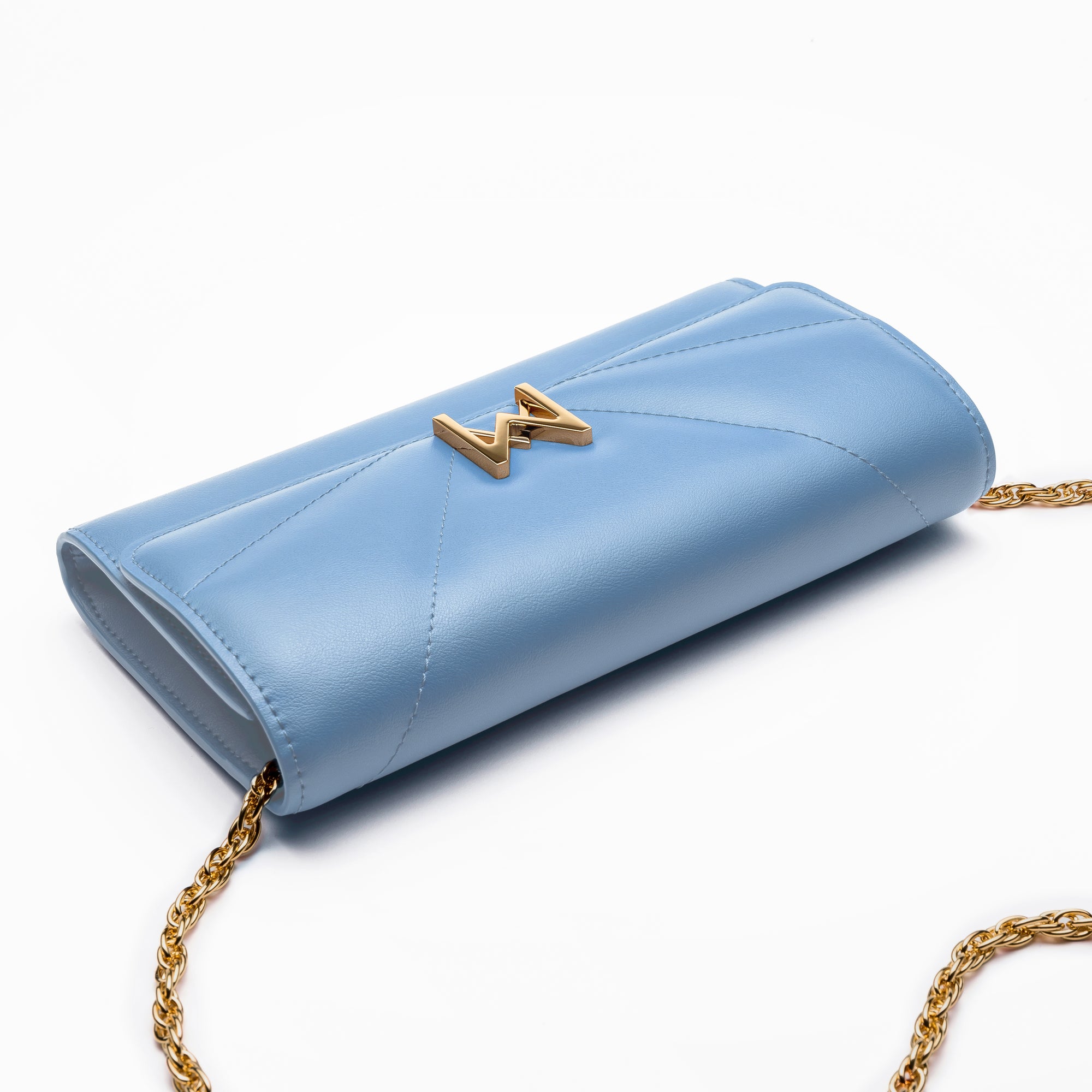 MAES Paris, pochette chaine M1/02 en M_MAT_mycelium Bleu Denim - détail [color:bleu denim,denim blue]