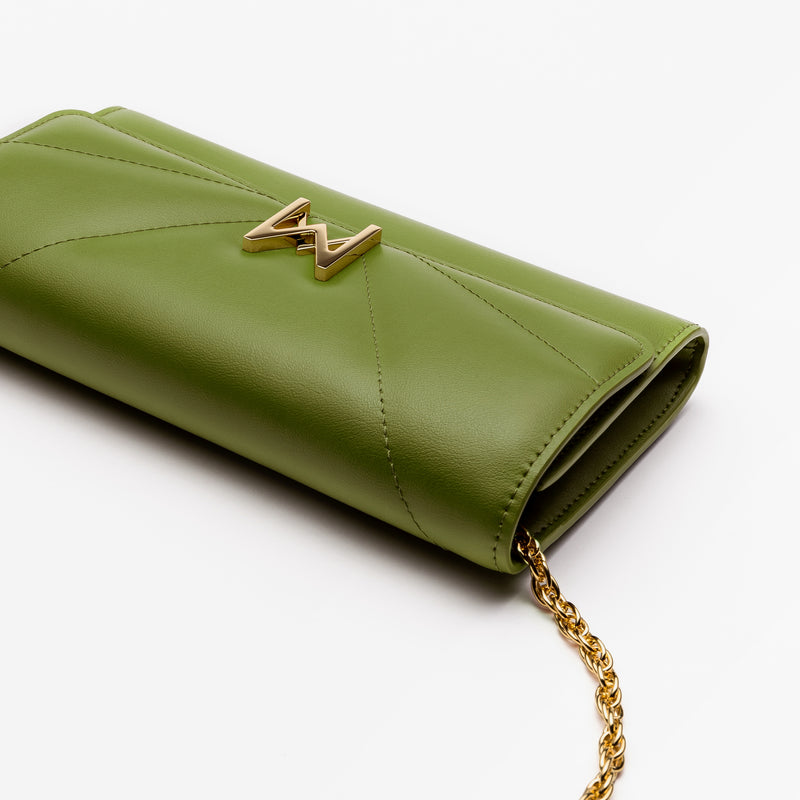MAES Paris, pochette chaine M1/02 en M_MAT_mycelium Vert Kaki - détail [color:vert kaki,khaki green]