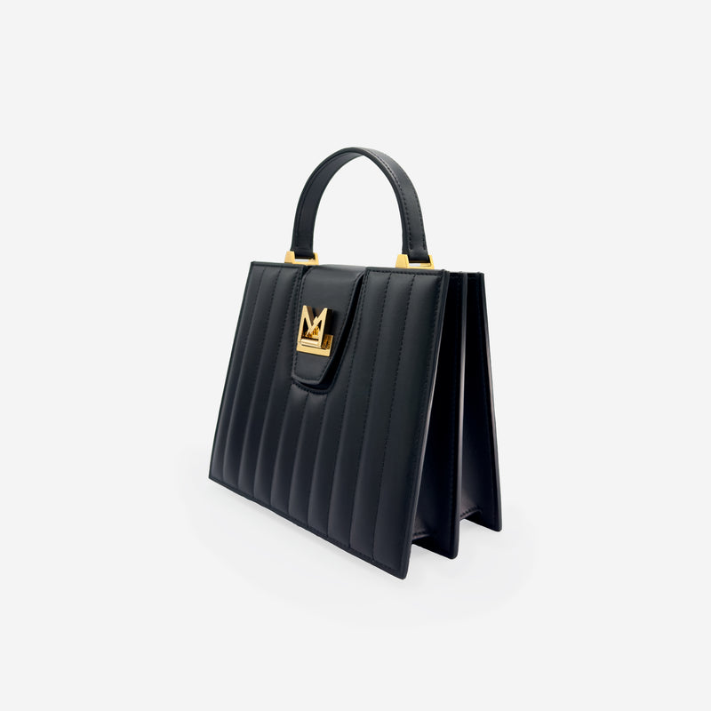 Sac M24/20 par MAES Paris - vue de profil [color:noir,black][finish:doré,gold]